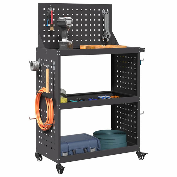 Vidaxl gereedschapswagen zwart 65 x 35 x 111 cm koudgewalst staal