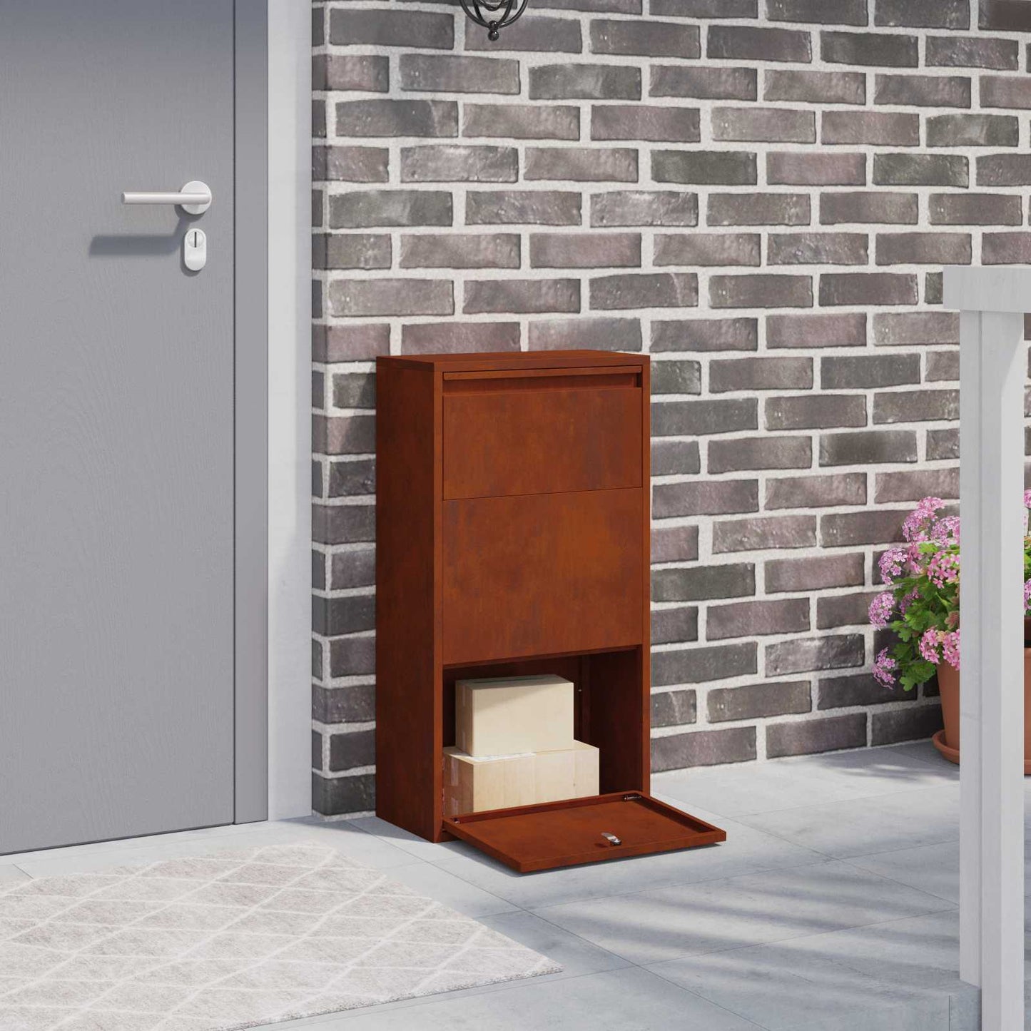 Vidaxl pakket inwerp box met slot roestig 44 x 22 x 82 cm cortenstaal