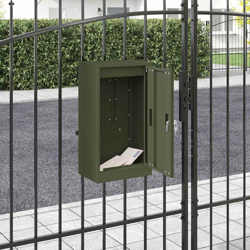 Vidaxl brievenbus met opslag met slot olijfgroen 30 x 20 x 55 cm staal
