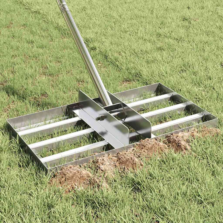 Vidaxl tuinnivelleerhark zilver 45 x 25 x 200 cm roestvrij staal