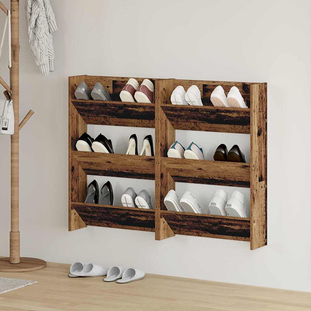 Vidaxl schoenenkast 2 st 60 x 18 x 90 cm bewerkt hout oud hout