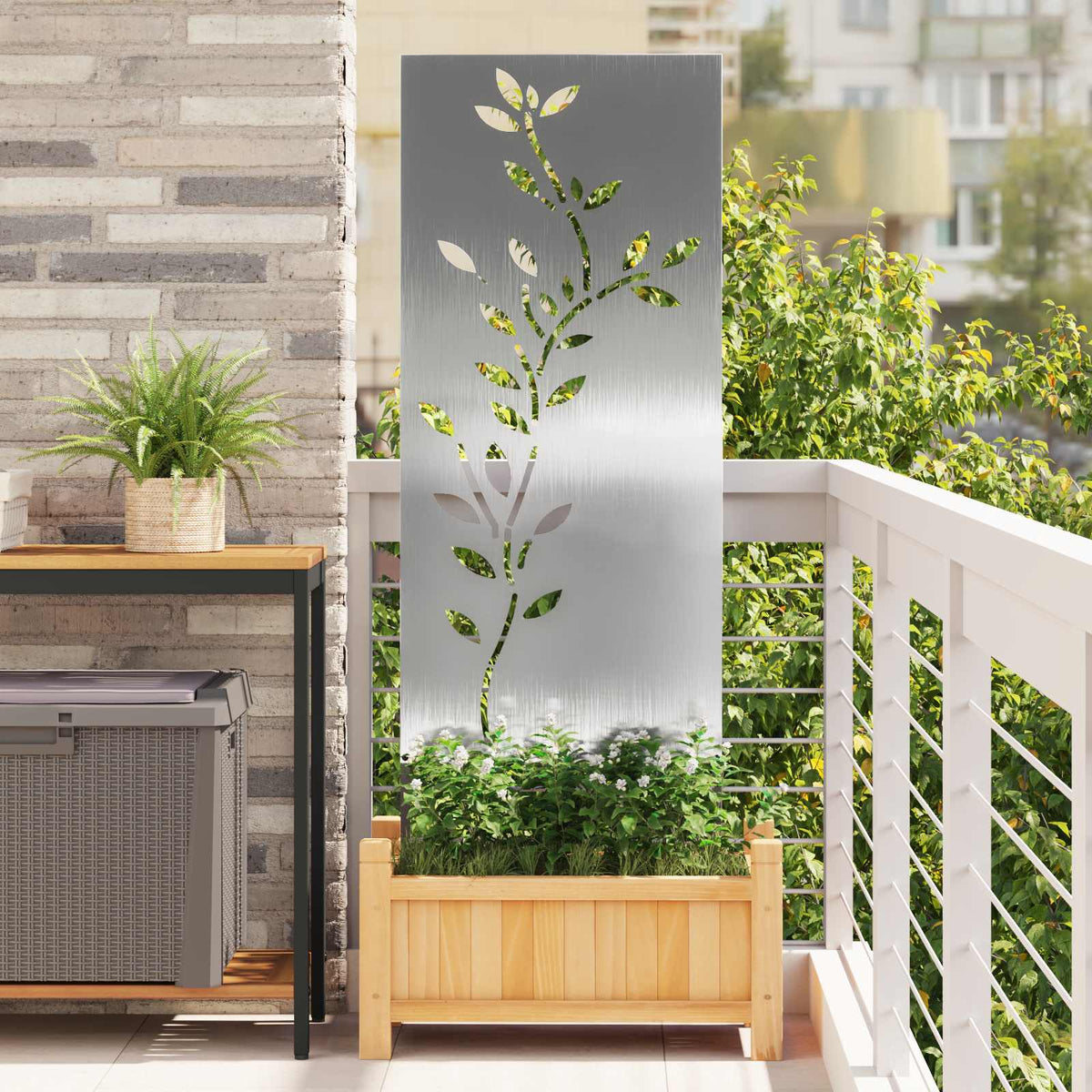 Vidaxl tuin privacy screen bloemen zilver 50 x 140 cm roestvrij staal