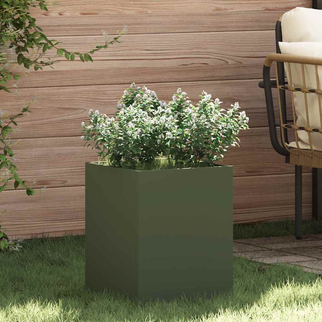 Vidaxl plantenbak olijf groen 32 x 32 x 40 cm koudgewalst staal
