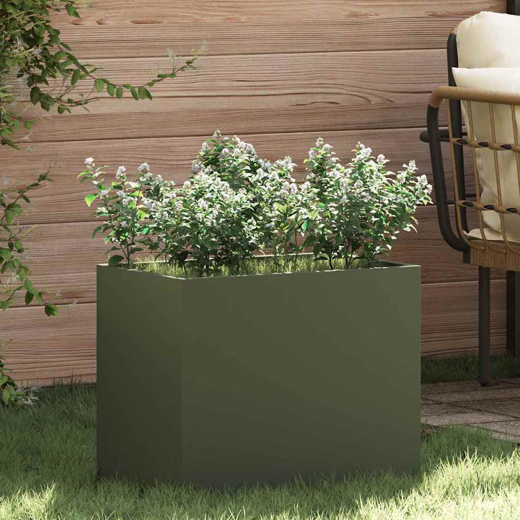 Vidaxl tuin bloempot olijfgroen 50 x 32 x 40 cm koudgewalst staal