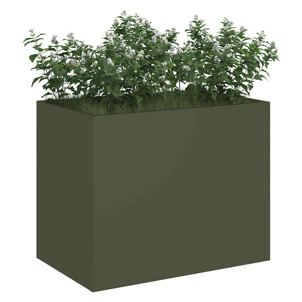 Vidaxl tuin bloempot olijfgroen 50 x 32 x 40 cm koudgewalst staal