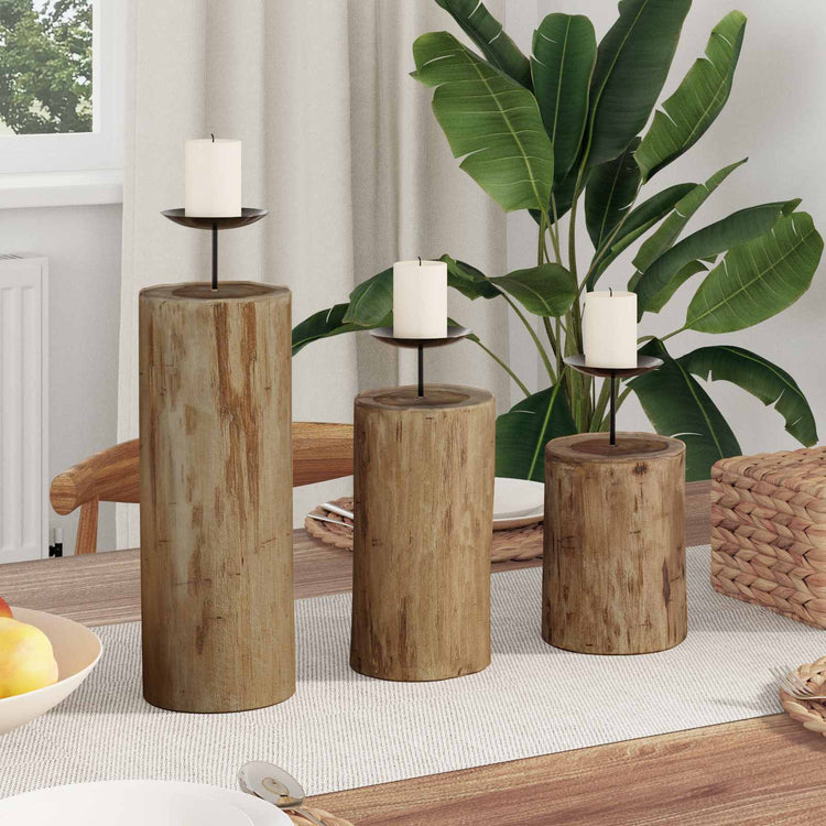 Vidaxl kaarsenhouder 3 st naturel massief teakhout