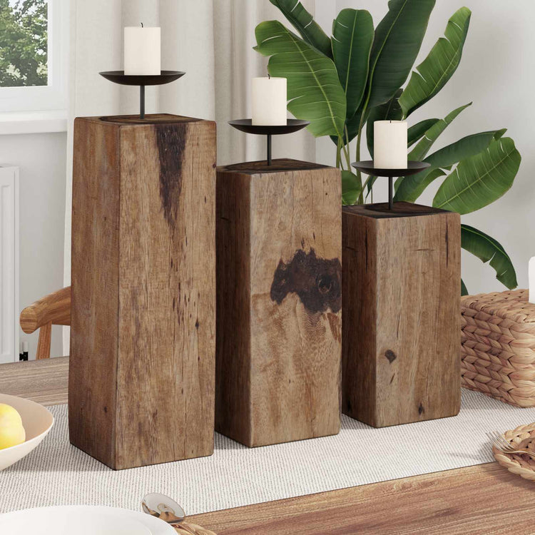 Vidaxl kaarsenhouder 3 pcs naturel massief gerecycled hout