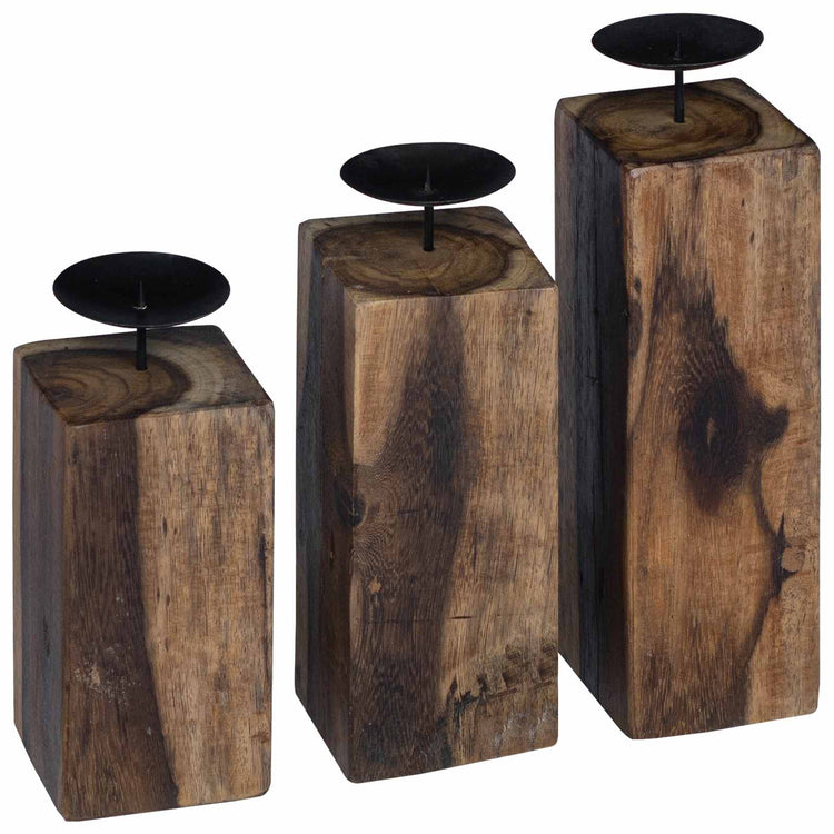 Vidaxl kaarsenhouder 3 pcs naturel massief gerecycled hout