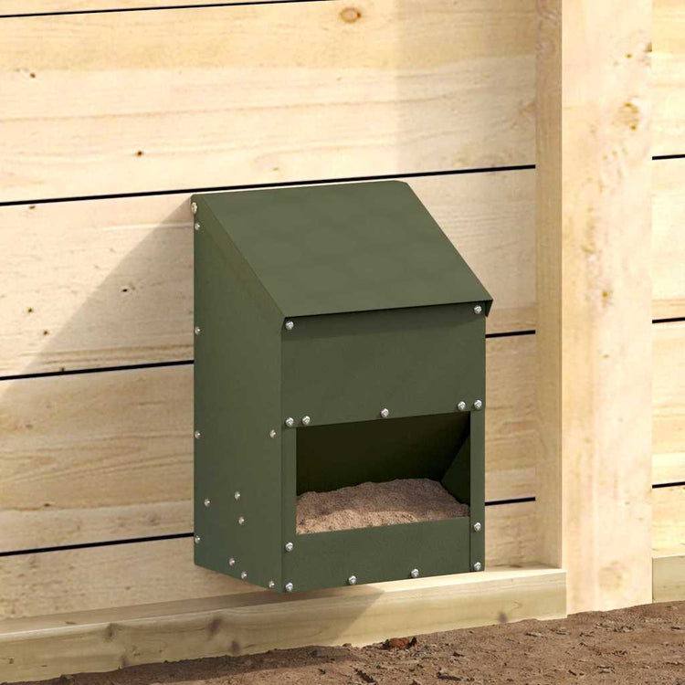 Vidaxl kip voerbak olijfgroen 21 x 16 x 33 cm 3 kg koudgewalst staal
