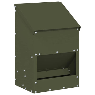 Vidaxl kip voerbak olijfgroen 21 x 16 x 33 cm 3 kg koudgewalst staal