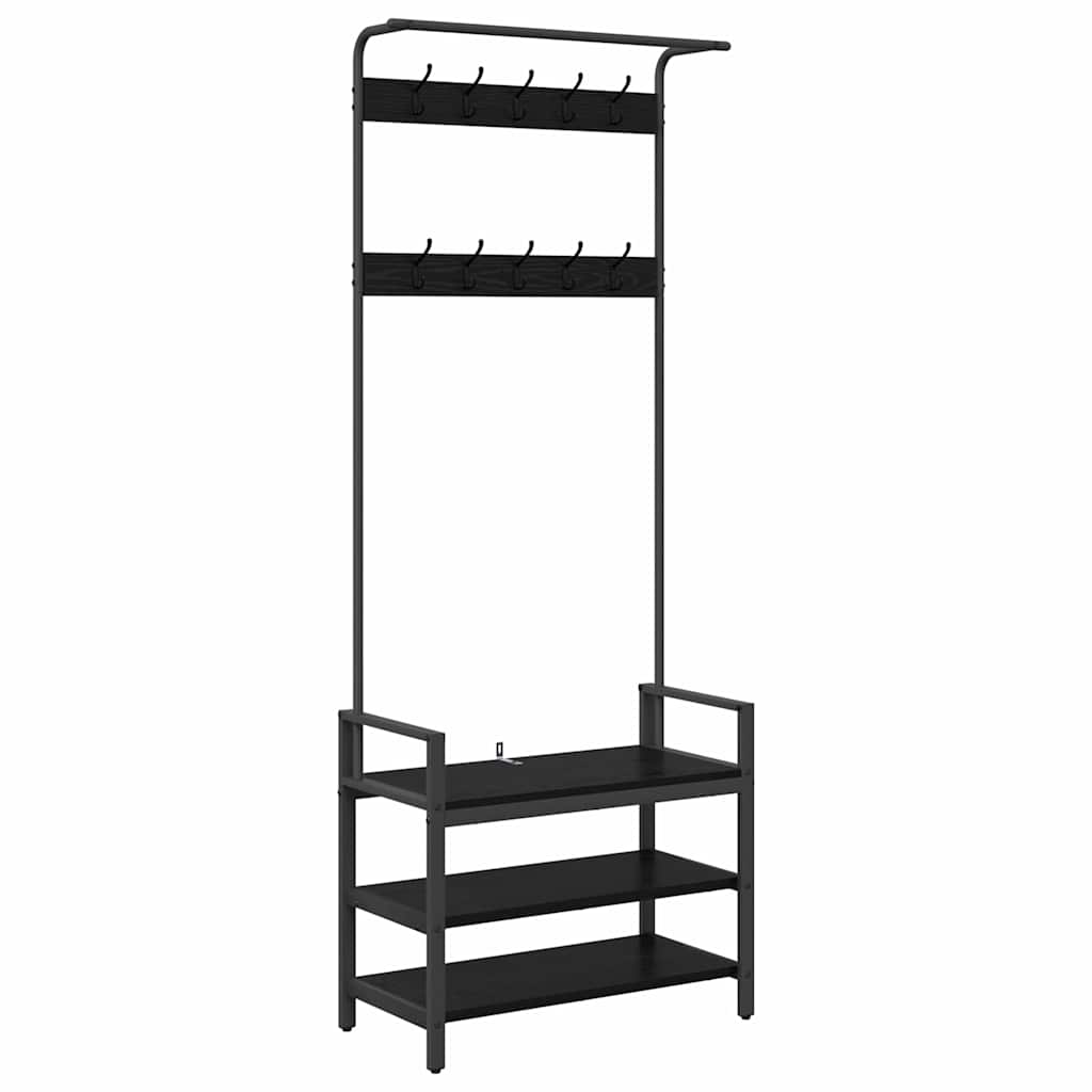 Vidaxl kapstok met plank zwart eiken 75 x 34 x 184 cm bewerkt hout