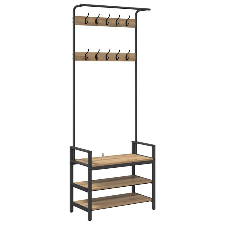 Vidaxl kapstok artisanaal eiken 75 x 34 x 184 cm bewerkt hout