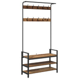 Vidaxl kapstok met plank oud hout 95 x 34 x 184 cm bewerkt hout - afbeelding 2