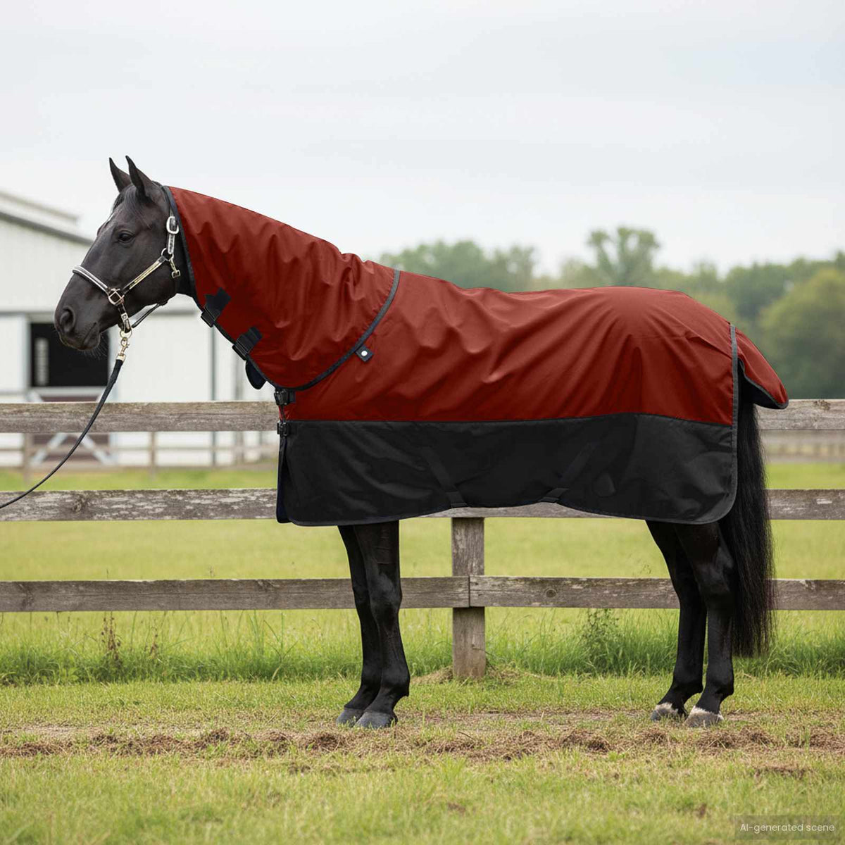 Vidaxl paardendeken bordeaux en zwart 105 cm polyester