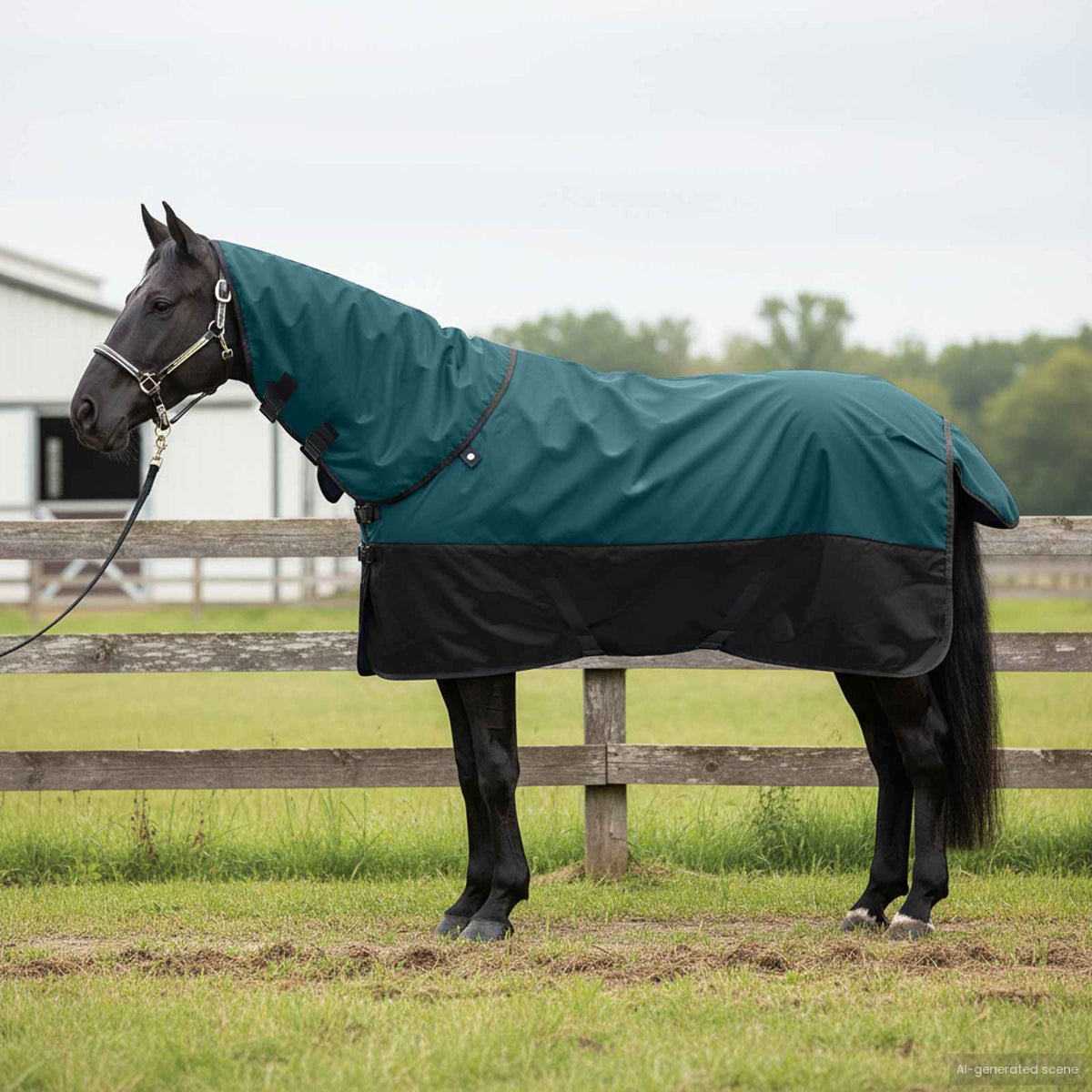 Vidaxl paardendeken donkergroen en zwart 165 cm polyester