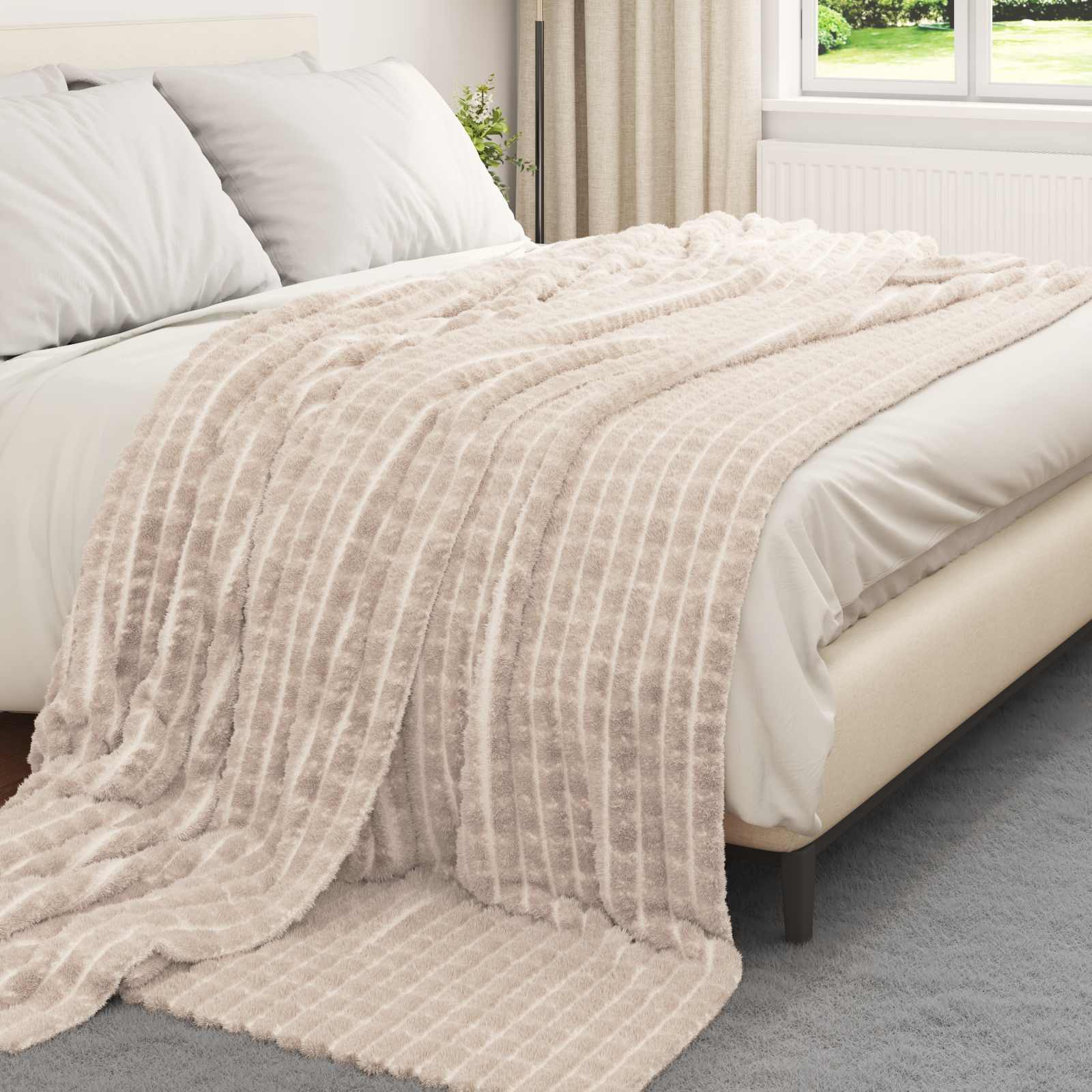 Vidaxl gooi deken beige 270 x 240 cm fleece