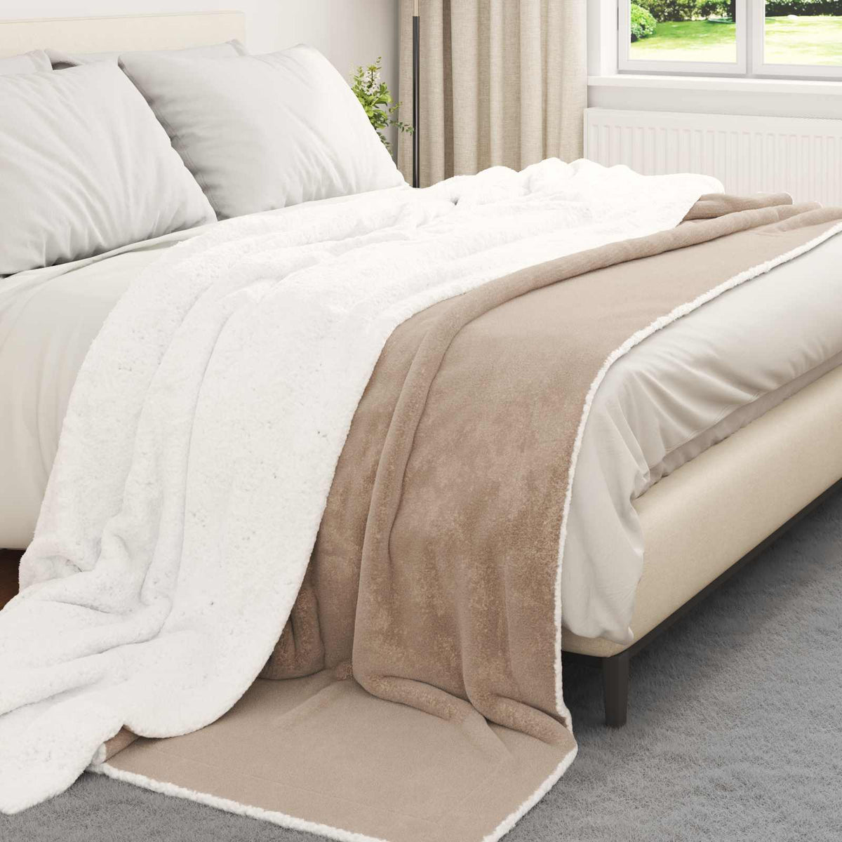 Vidaxl gooi deken kameel 240 x 270 cm fleece