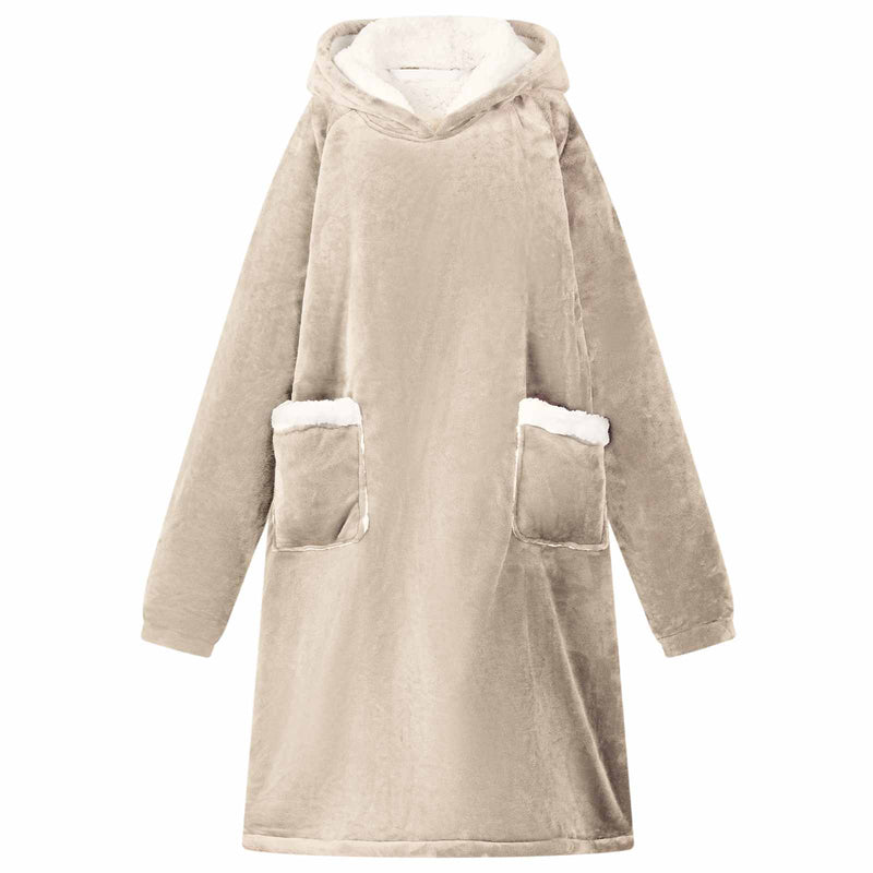 Vidaxl deken hoodie beige m fleece en flanel