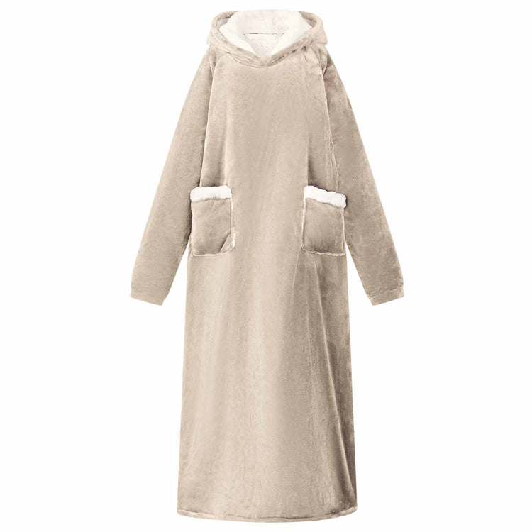 Vidaxl deken hoodie beige l fleece en flanel