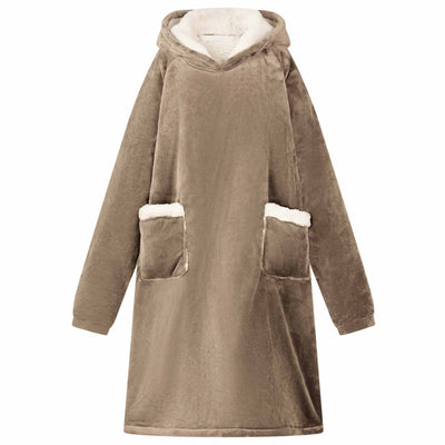 Vidaxl deken hoodie kameel m fleece en flanel