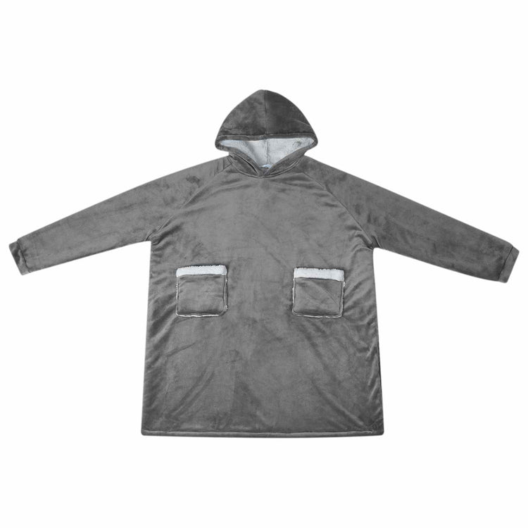 Vidaxl deken hoodie donkergrijs l fleece en flanel
