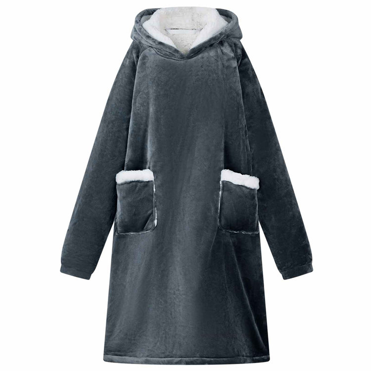 Vidaxl deken hoodie marineblauw l fleece en flanel