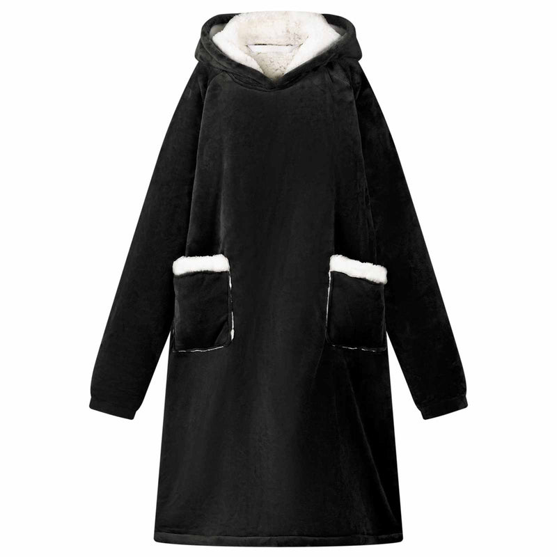 Vidaxl deken hoodie zwart l fleece en flanel