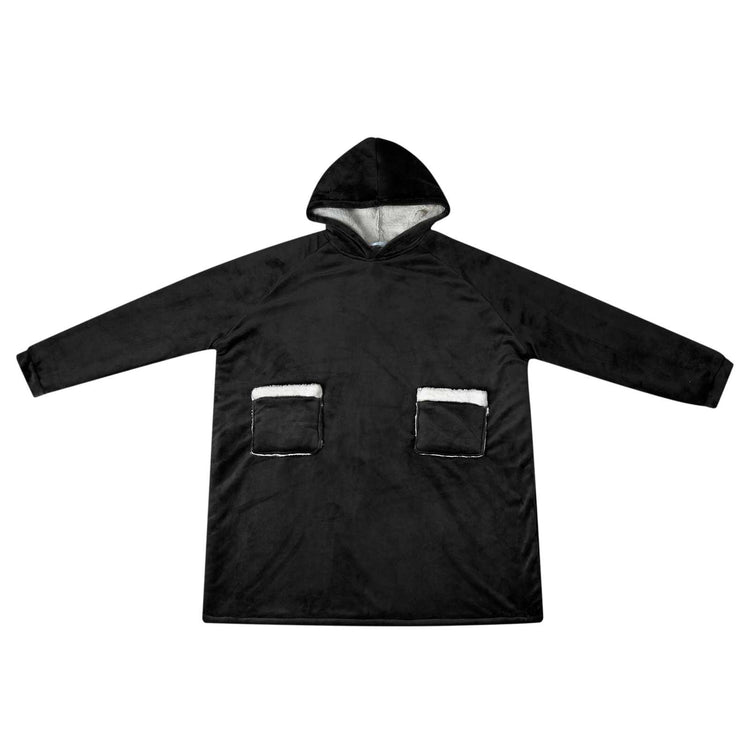 Vidaxl deken hoodie zwart l fleece en flanel