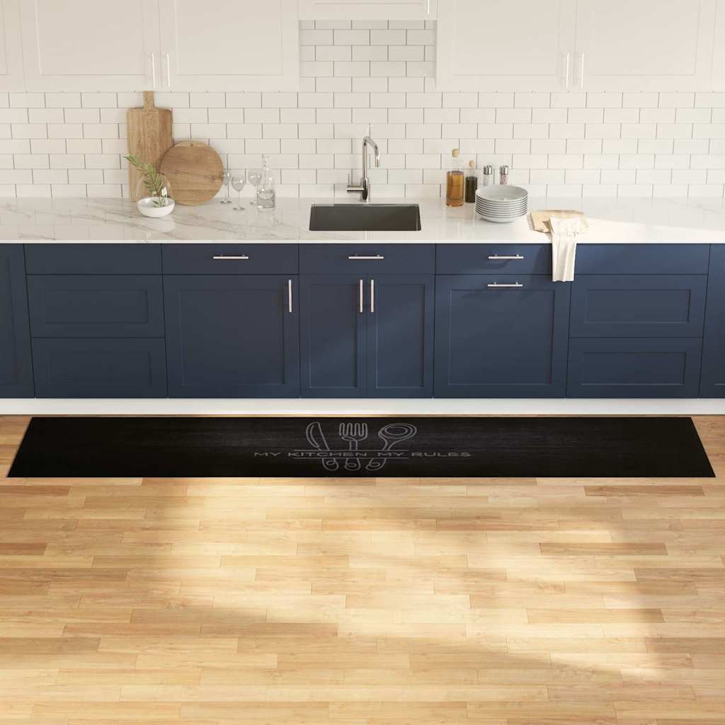 Vidaxl keuken vloerkleed bestek zwart 300 x 60 cm fluweel