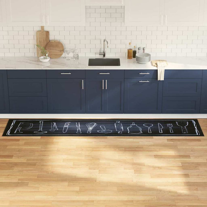 Vidaxl keuken vloerkleed zwart 300 x 60 cm fluweel