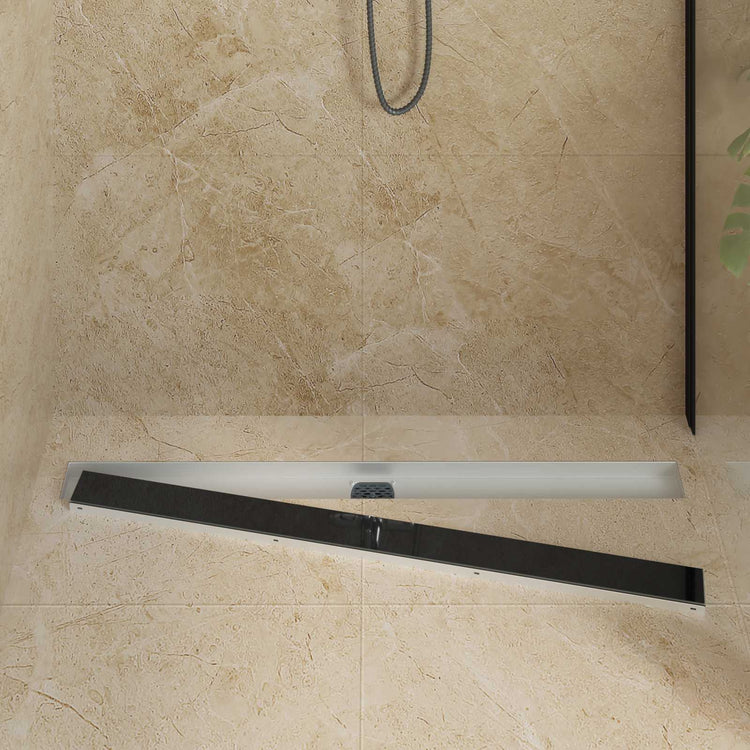 Vidaxl doucheafvoer glasdeksel met 360° sifon zwart 100 cm