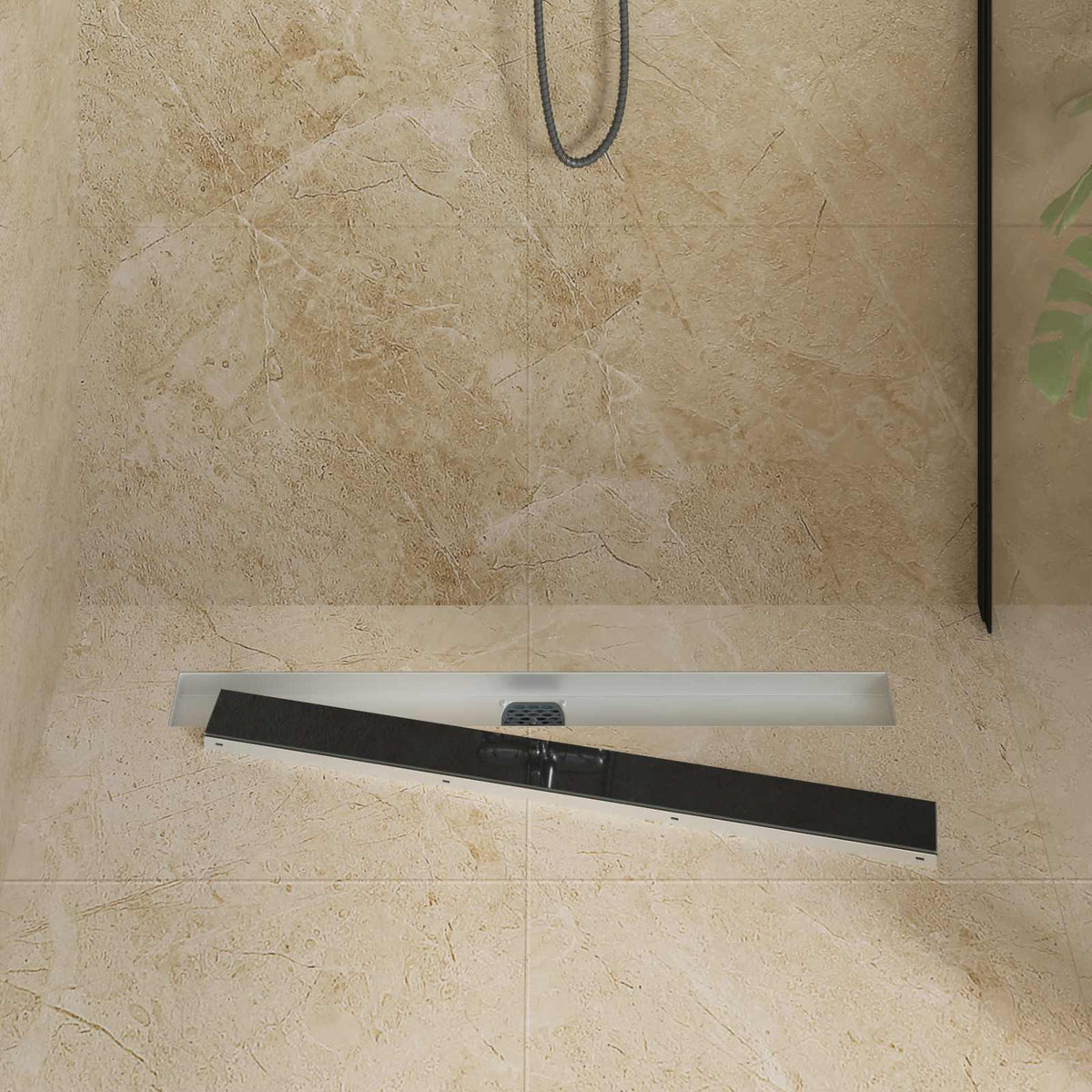 Vidaxl doucheafvoer glasdeksel met 360° sifon zwart 80 cm