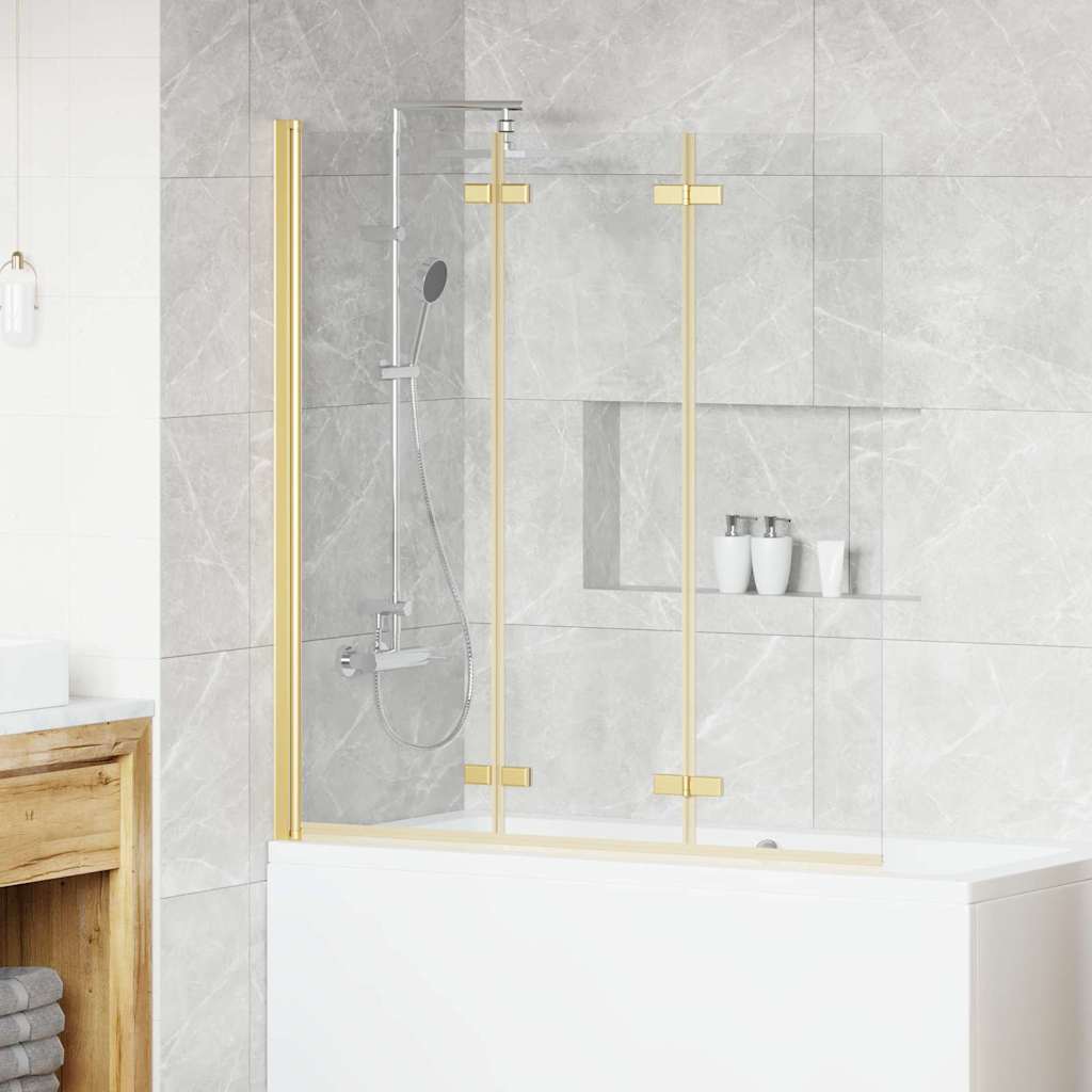 Vidaxl opvouwbare douchewand goud 130 x 138 cm esg-glas en aluminium