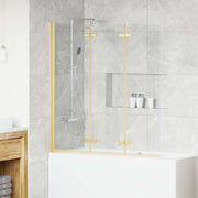 Vidaxl opvouwbare douchewand goud 130 x 138 cm esg-glas en aluminium - afbeelding 1