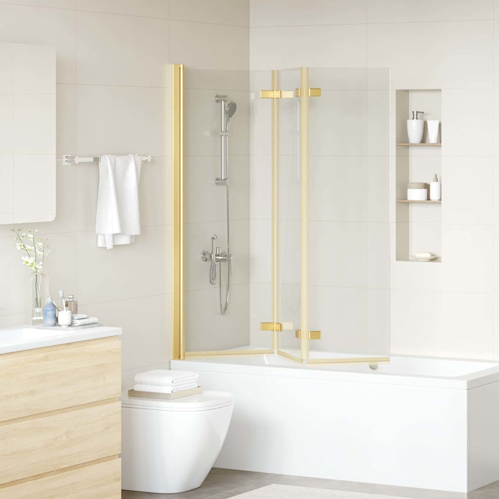 Vidaxl opvouwbare douchewand goud 130 x 138 cm esg-glas en aluminium