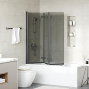 Vidaxl opvouwbare douchewand zwart 130 x 138 cm esg-glas en aluminium - afbeelding 3