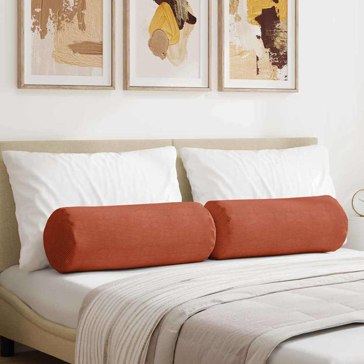 Vidaxl bolster kussens 2 stuks rood-oranje ø 25 x 70 cm cordstof