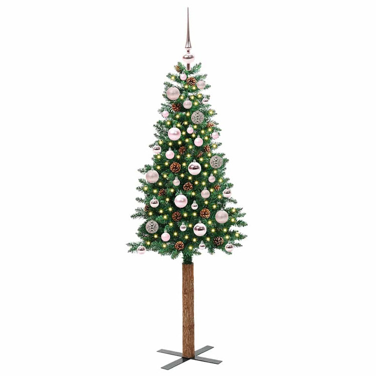 Vidaxl slanke kerstboom groen 150 cm pvc en massief dennenhout