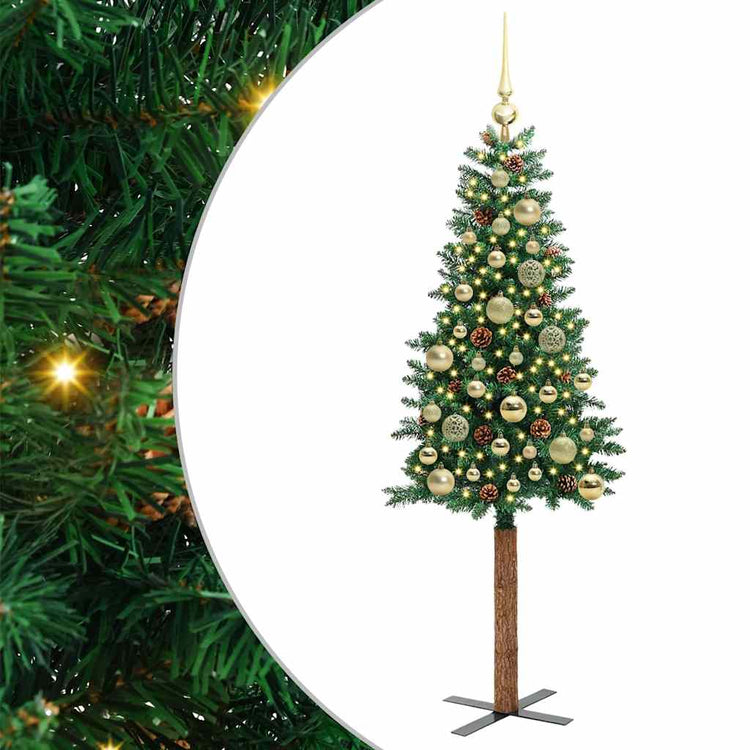 Vidaxl slanke kerstboom groen 150 cm pvc en massief dennenhout