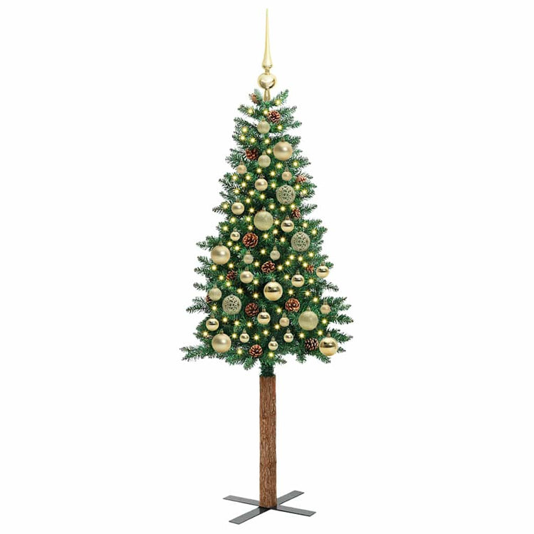 Vidaxl slanke kerstboom groen 150 cm pvc en massief dennenhout