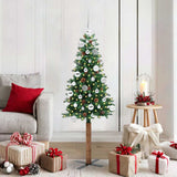 Vidaxl slanke kerstboom groen 150 cm pvc en massief dennenhout - afbeelding 1