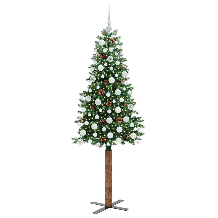 Vidaxl slanke kerstboom groen 180 cm pvc en massief dennenhout