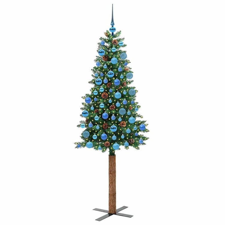 Vidaxl slanke kerstboom groen 180 cm pvc en massief dennenhout