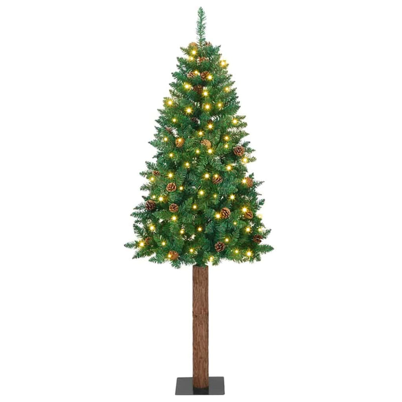 Vidaxl slanke kerstboom groen 210 cm pvc en massief dennenhout