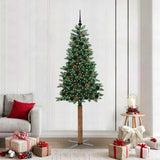 Vidaxl slanke kerstboom groen 210 cm pvc en massief dennenhout - afbeelding 1
