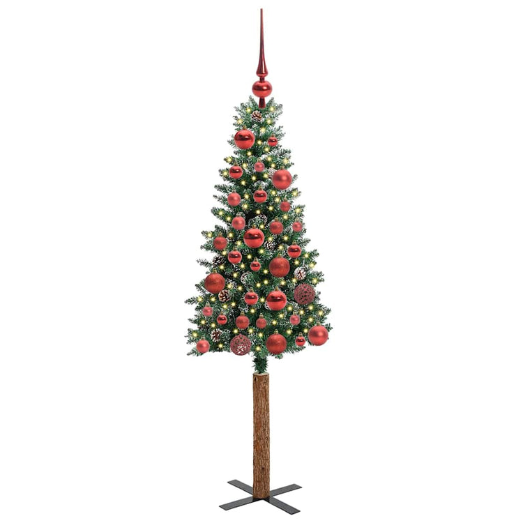 Vidaxl slanke kerstboom groen 150 cm pvc en massief dennenhout