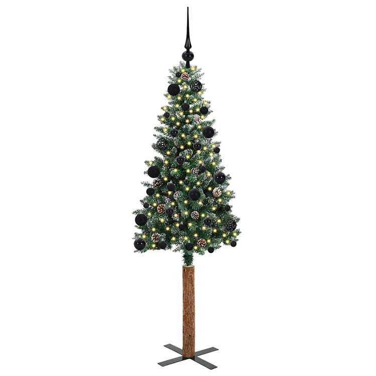 Vidaxl slanke kerstboom groen 150 cm pvc en massief dennenhout