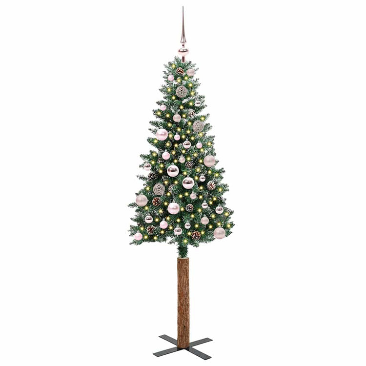 Vidaxl slanke kerstboom groen 150 cm pvc en massief dennenhout