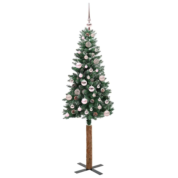 Vidaxl slanke kerstboom groen 150 cm pvc en massief dennenhout