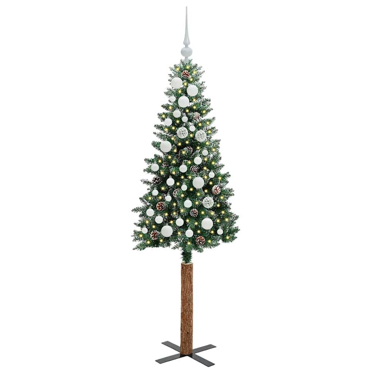 Vidaxl slanke kerstboom groen 150 cm pvc en massief dennenhout